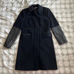Diane Von Furstenberg Black Pea Coat with Leather Accents
